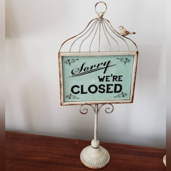 Vintage Style Open Close Pedestal Sign Bird Cage Top with Small Bird - Picture 6 of 8